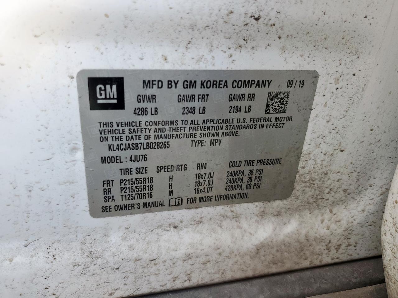 2020 Buick Encore Preferred VIN: KL4CJASB7LB028265 Lot: 93939185