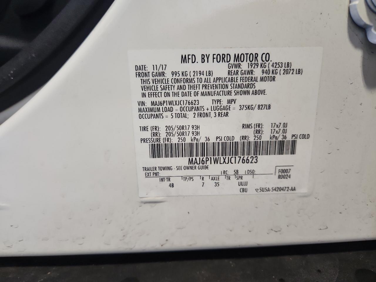 2018 Ford Ecosport Titanium VIN: MAJ6P1WLXJC176623 Lot: 92132595
