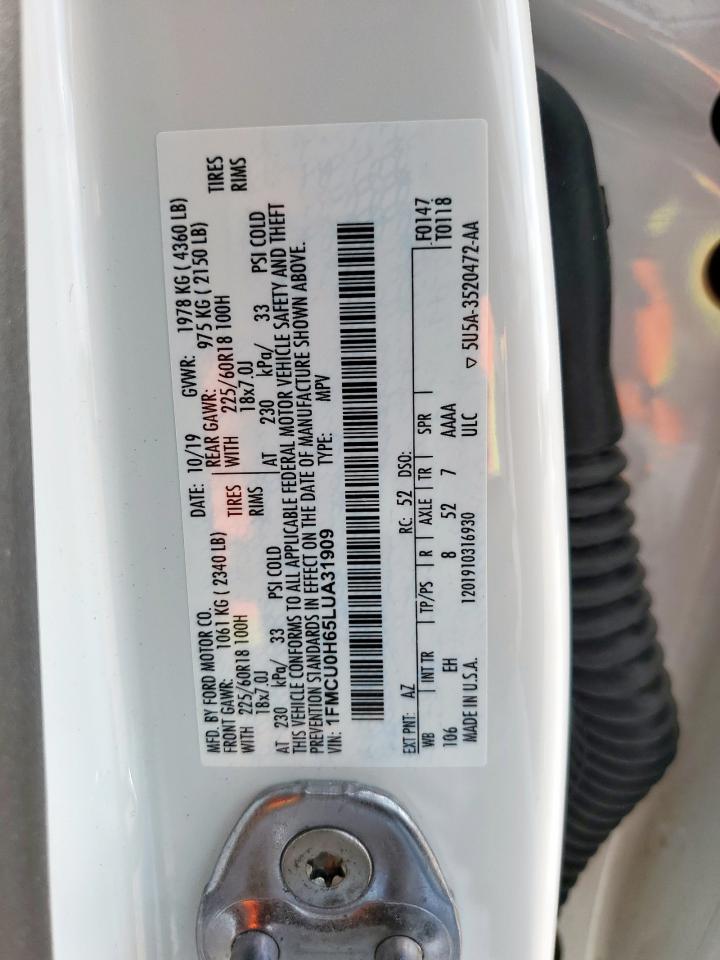 2020 Ford Escape Sel VIN: 1FMCU0H65LUA31909 Lot: 92802685