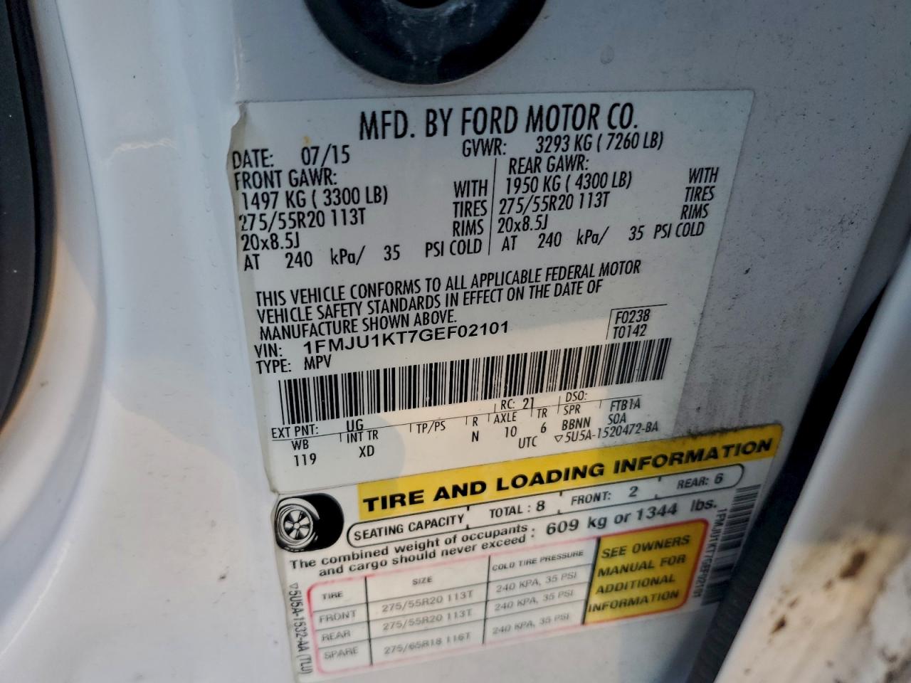 2016 Ford Expedition Limited VIN: 1FMJU1KT7GEF02101 Lot: 94475675