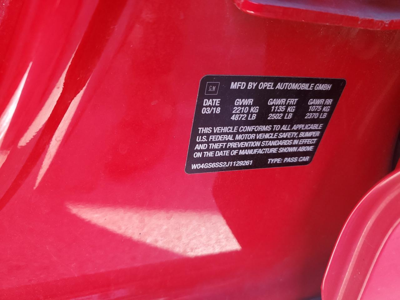 2018 Buick Regal Gs VIN: W04GS6SS2J1129261 Lot: 91572025