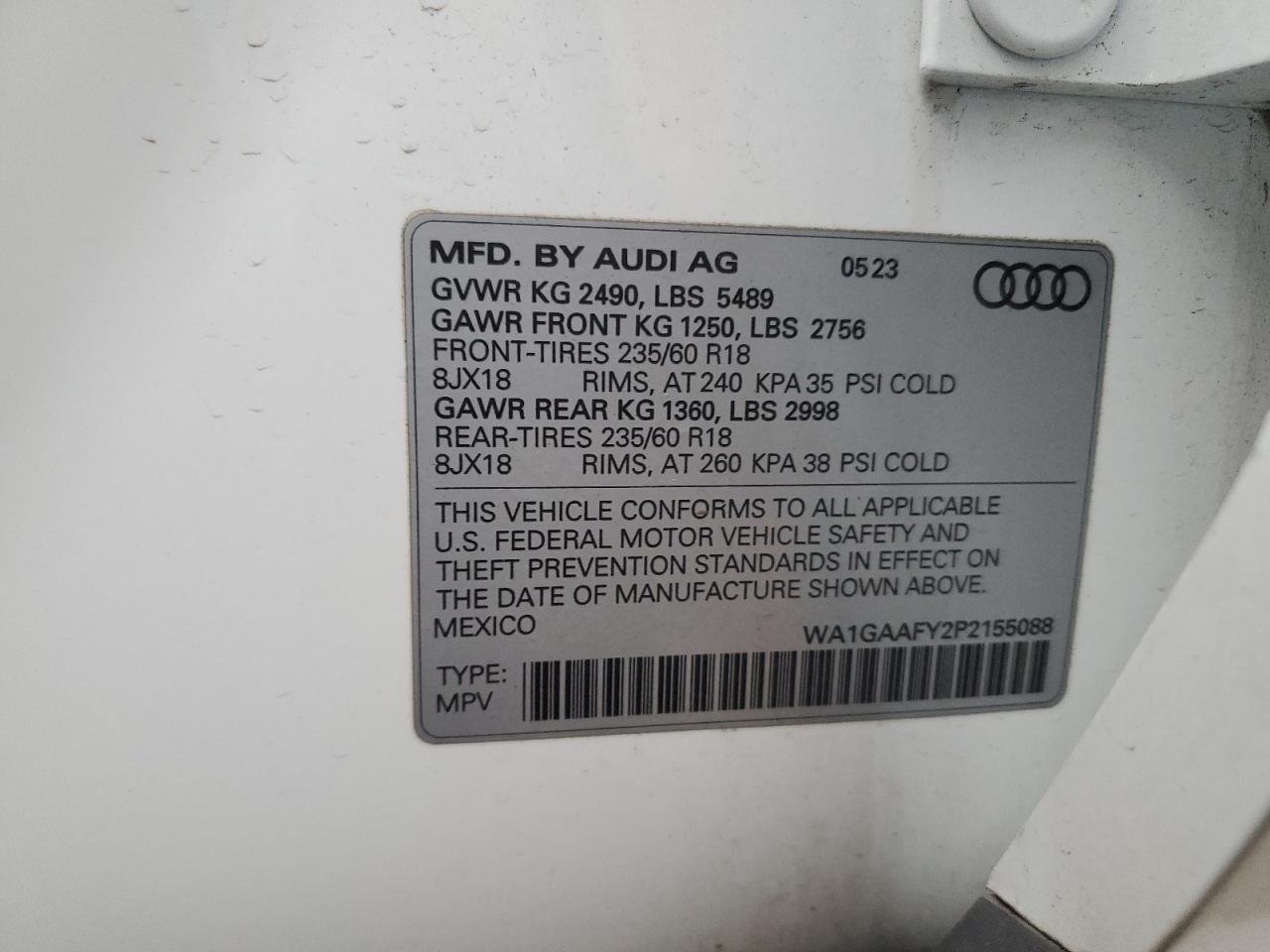 2023 Audi Q5 Premium 45 VIN: WA1GAAFY2P2155088 Lot: 92738185