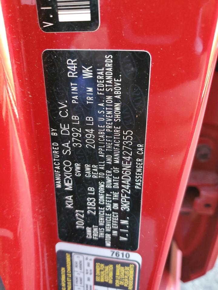 2022 Kia Forte Fe VIN: 3KPF24AD6NE427355 Lot: 93693065