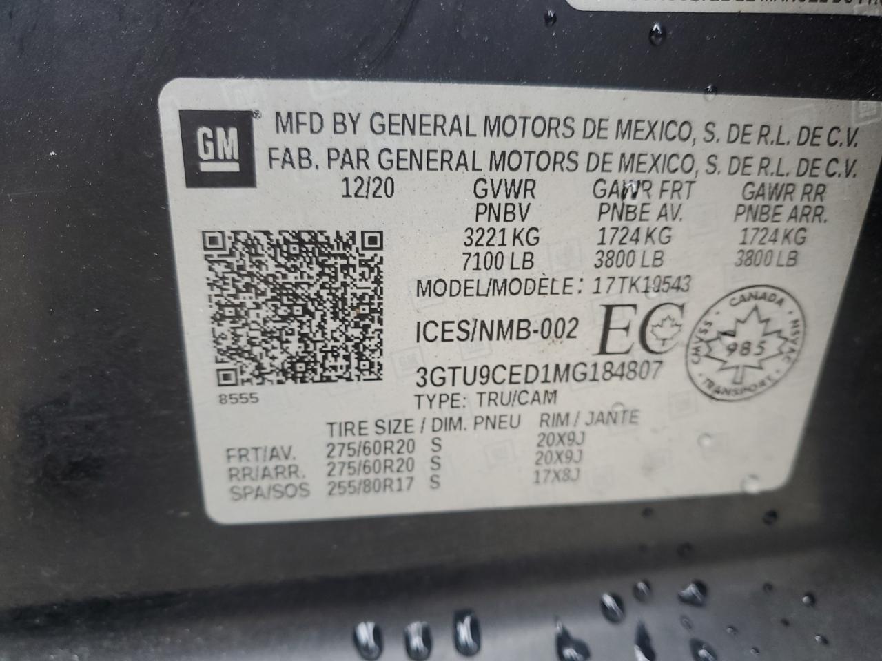 2021 GMC Sierra K1500 Elevation VIN: 3GTU9CED1MG184807 Lot: 90910185