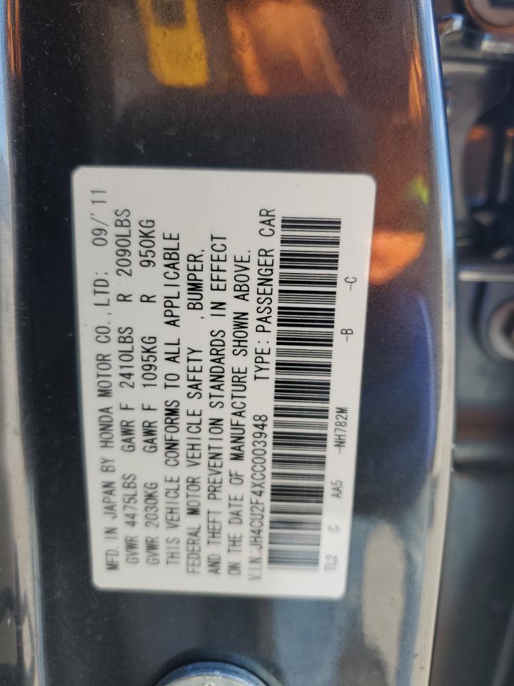 2012 Acura Tsx VIN: JH4CU2F4XCC003948 Lot: 91913505