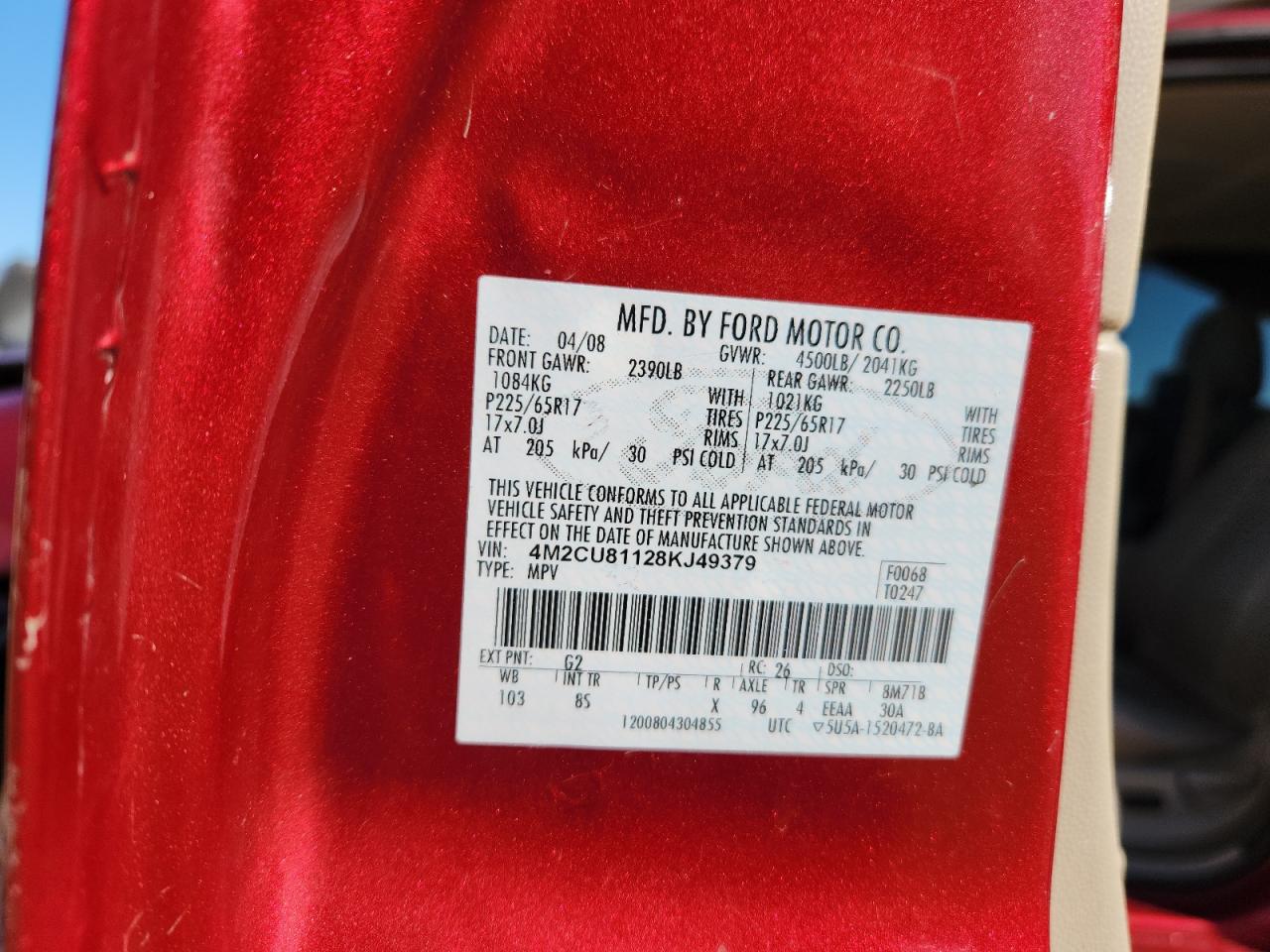 2008 Mercury Mariner VIN: 4M2CU81128KJ49379 Lot: 91309815