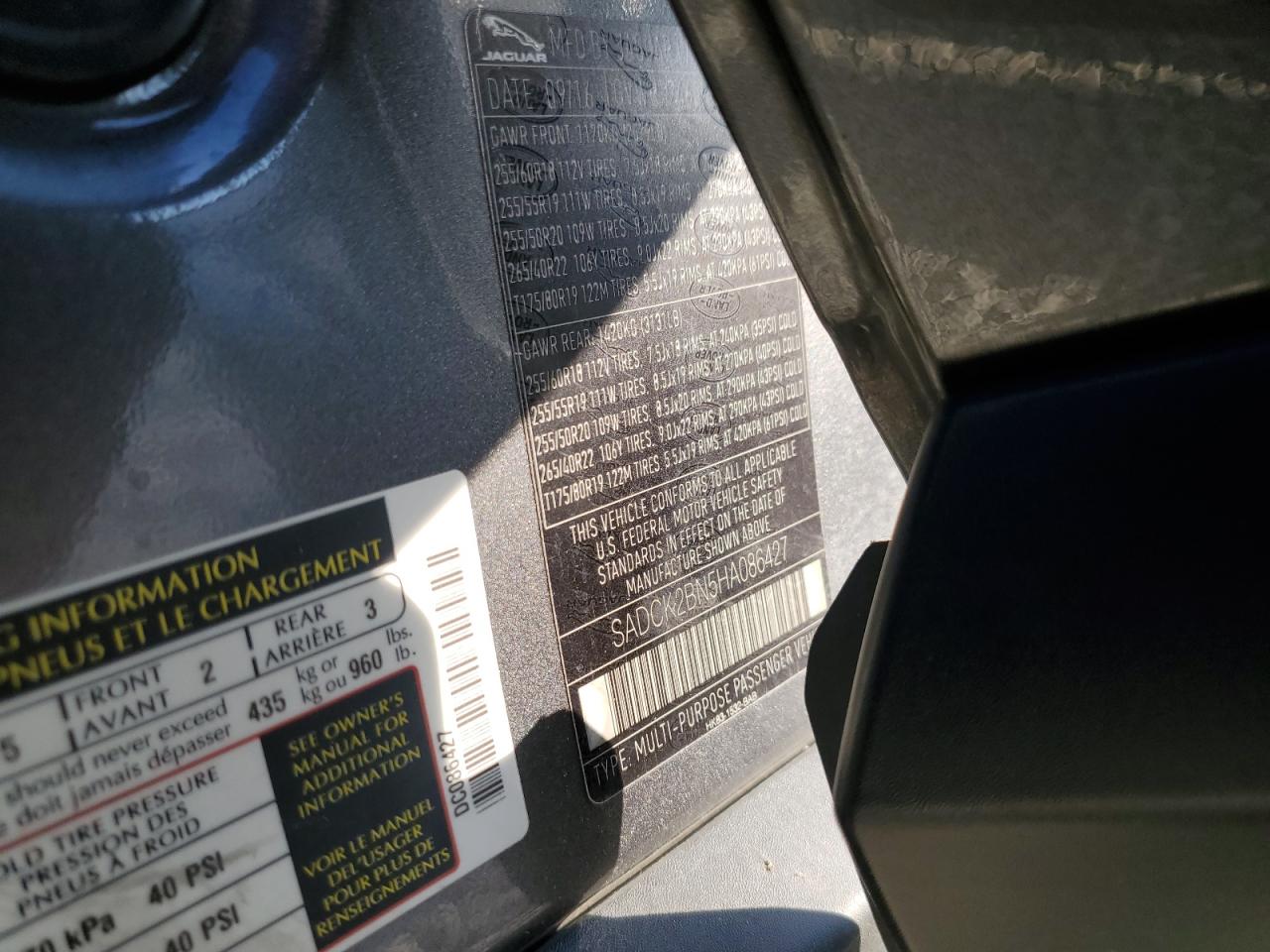 2017 Jaguar F-Pace Prestige VIN: SADCK2BN5HA086427 Lot: 91459375