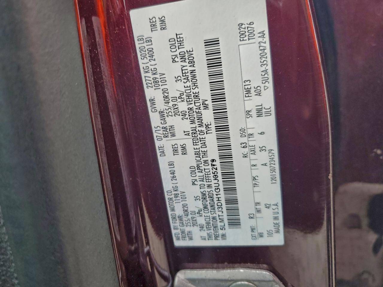 2016 Lincoln Mkc Reserve VIN: 5LMTJ3DH1GUJ05279 Lot: 93807305