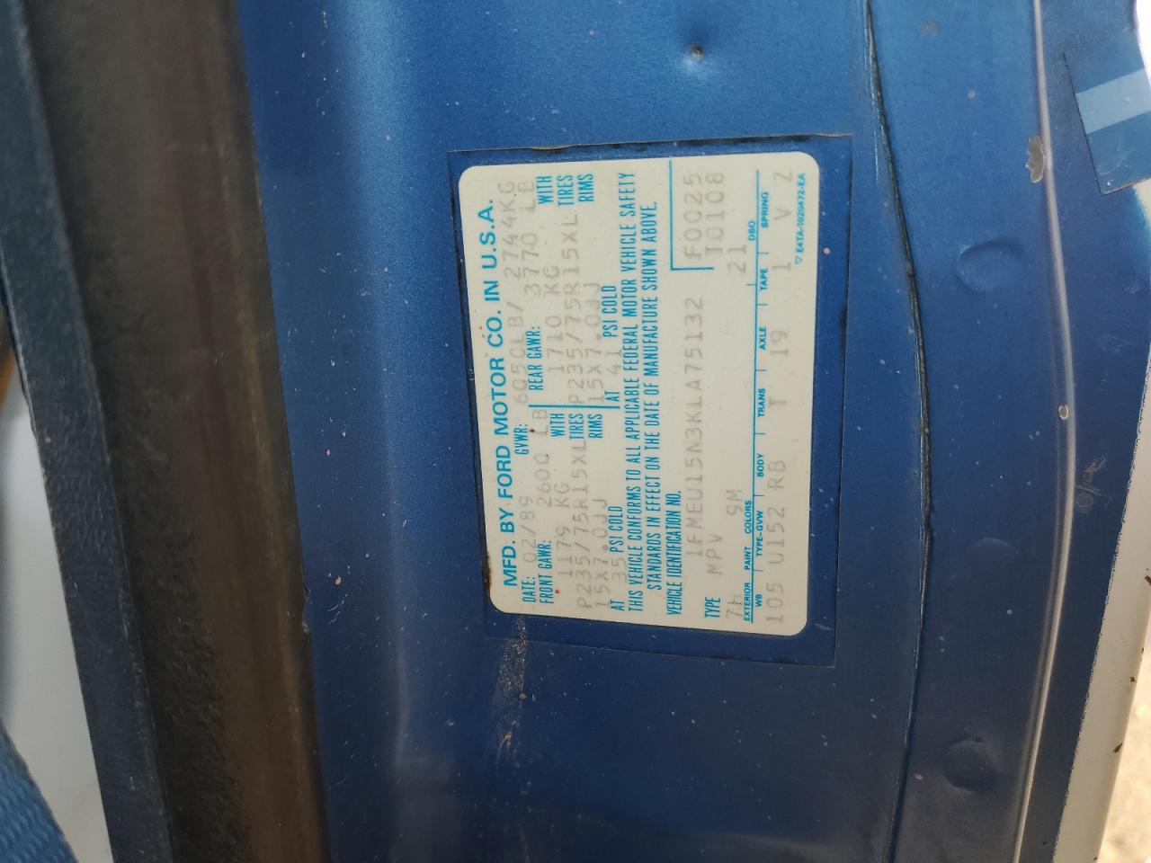 1989 Ford Bronco U100 VIN: 1FMEU15N3KLA75132 Lot: 93007675