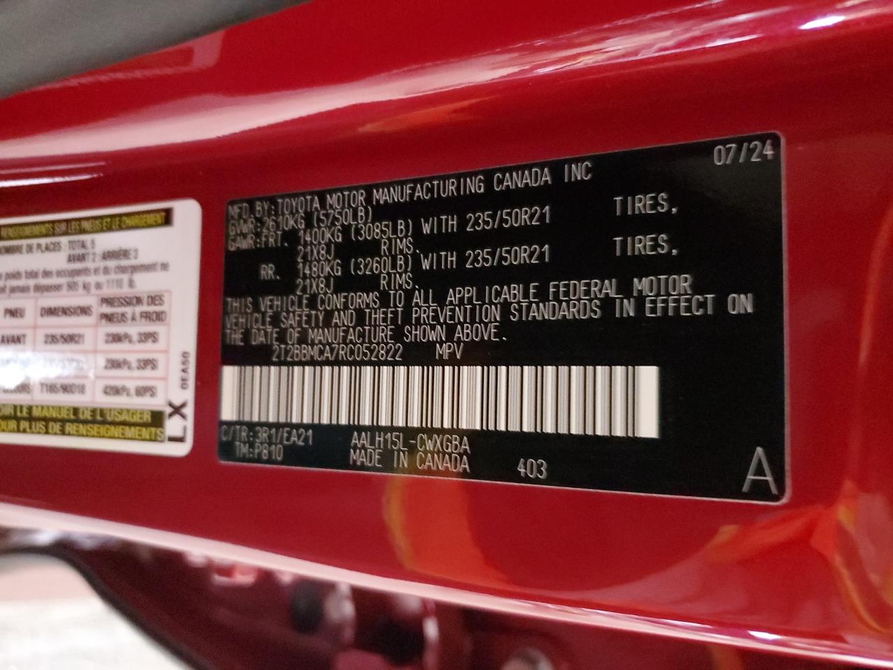 2024 Lexus Rx 350H Base VIN: 2T2BBMCA7RC052822 Lot: 92746705