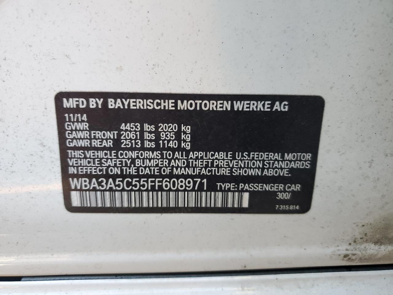 2015 BMW 328 I VIN: WBA3A5C55FF608971 Lot: 93296205