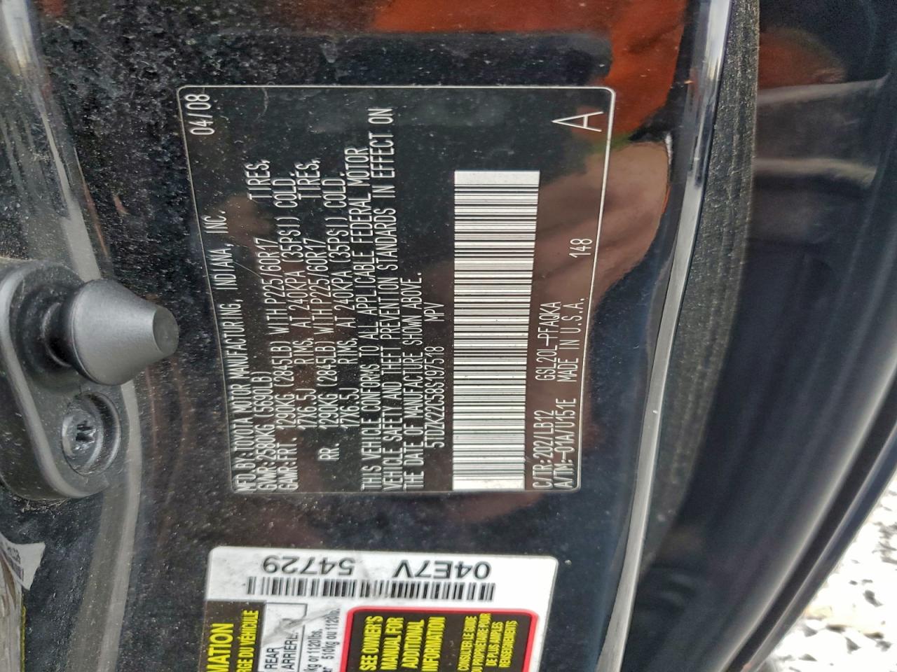 2008 Toyota Sienna Xle VIN: 5TDZK22C58S197518 Lot: 94501475