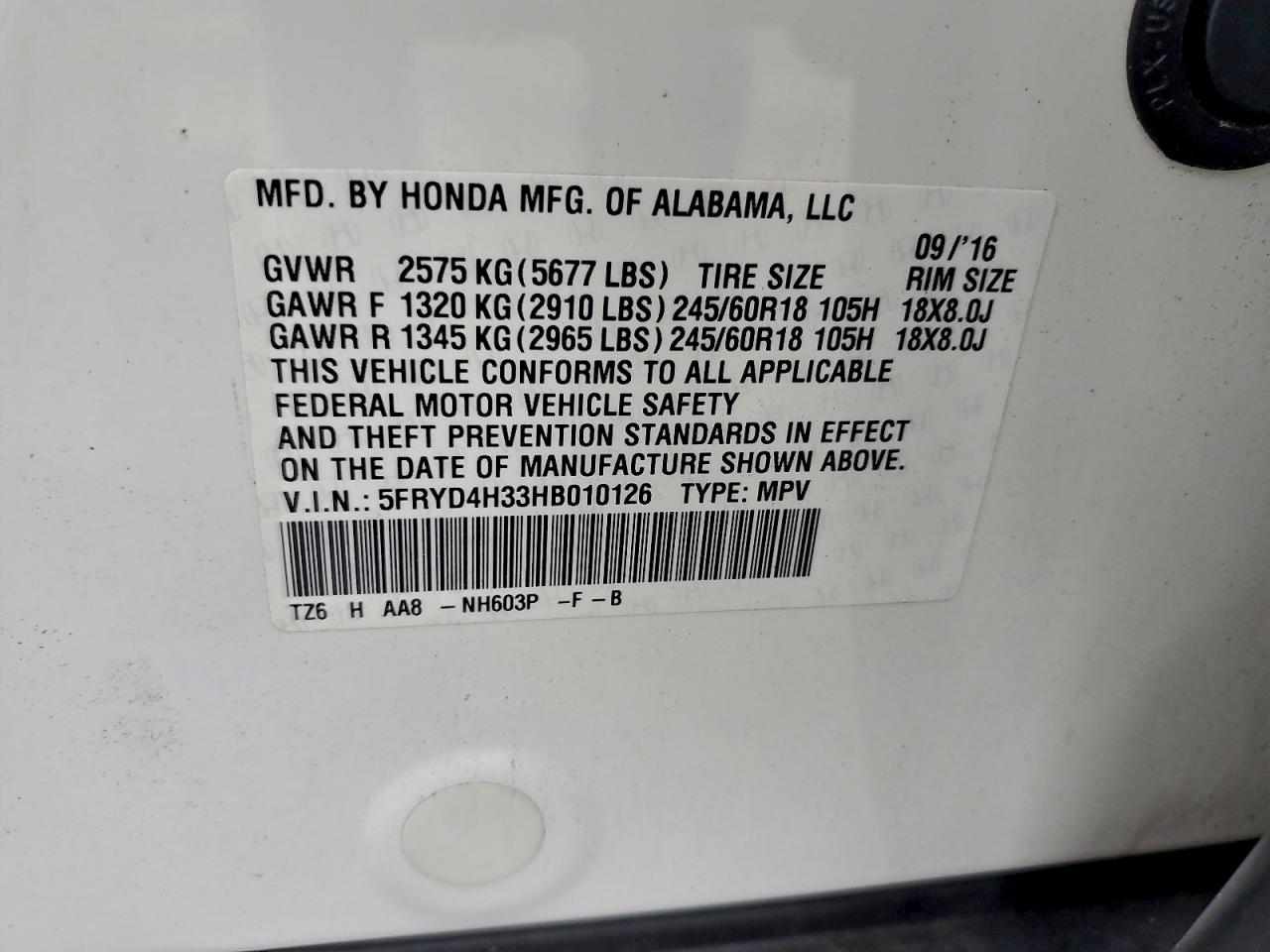 2017 Acura Mdx VIN: 5FRYD4H33HB010126 Lot: 93882625