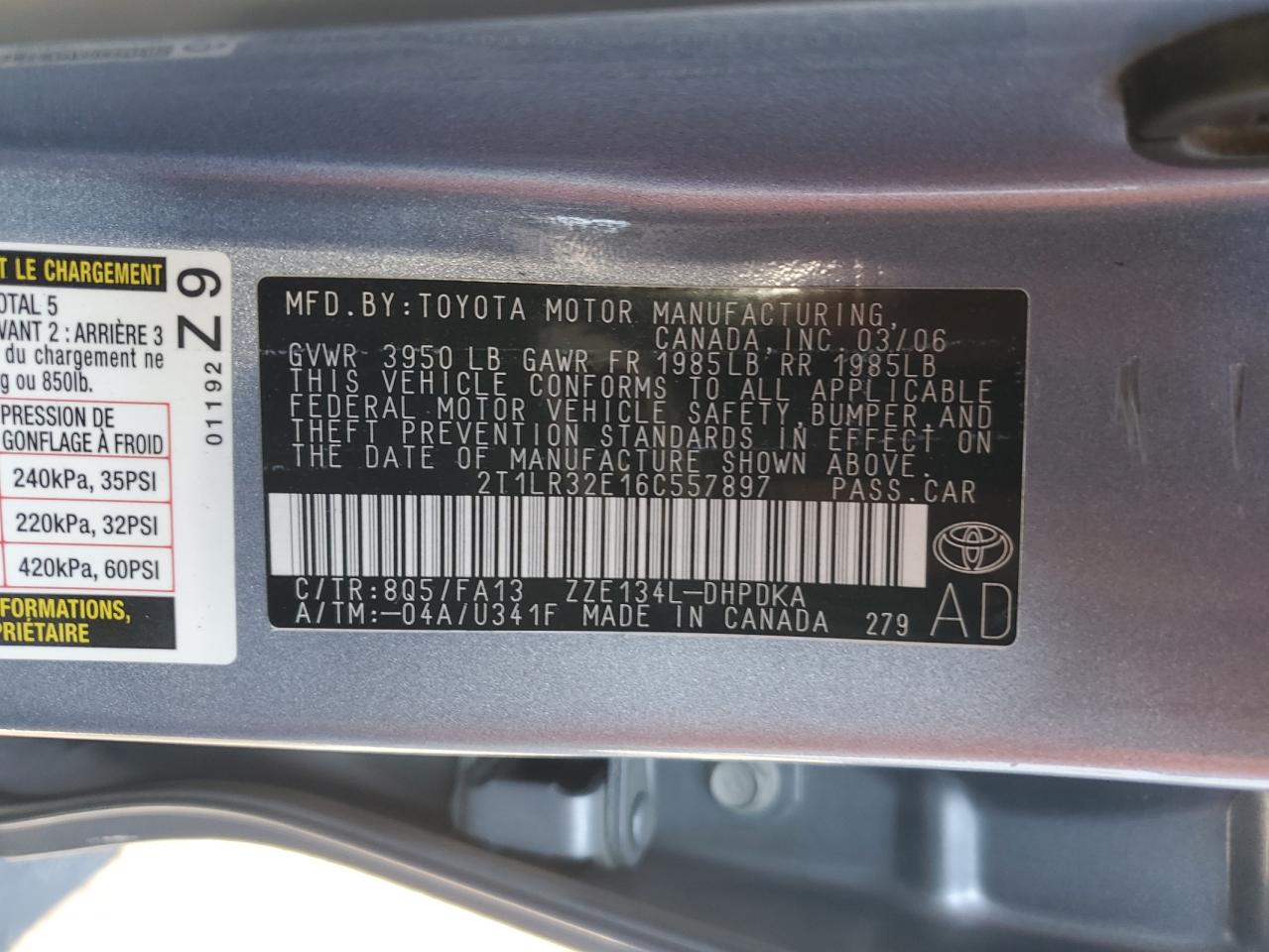 2006 Toyota Corolla Matrix Base VIN: 2T1LR32E16C557897 Lot: 91229985