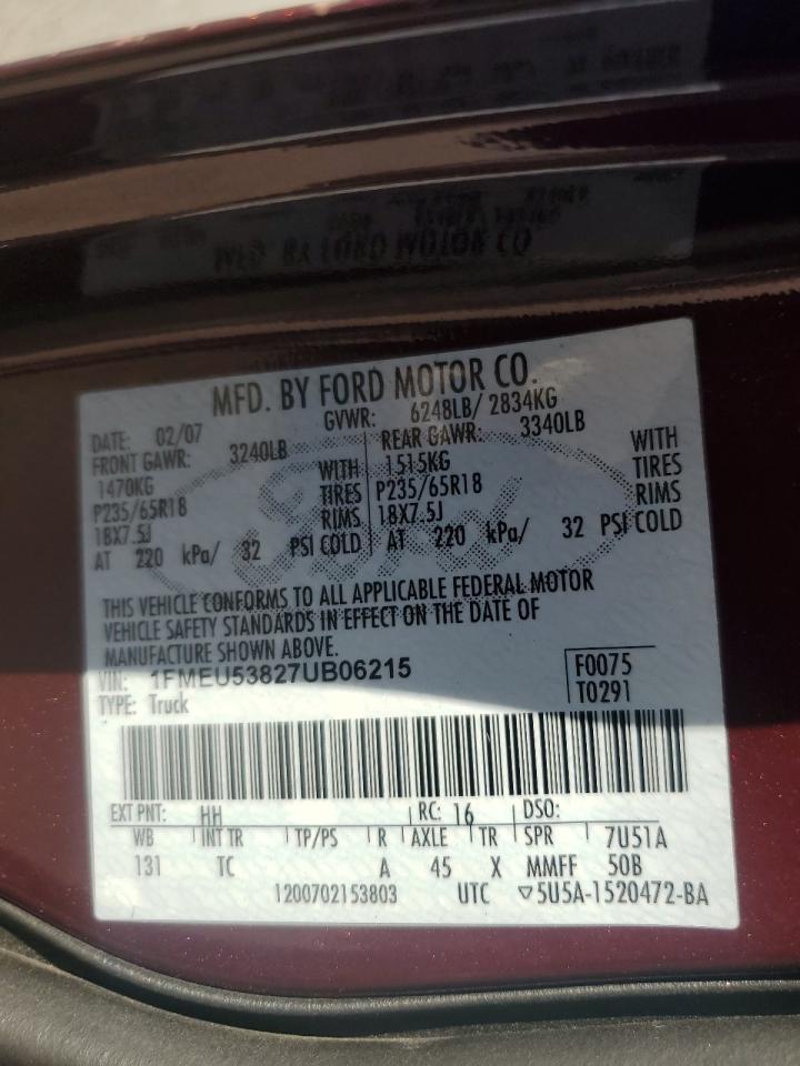 2007 Ford Explorer Sport Trac Limited VIN: 1FMEU53827UB06215 Lot: 91043015