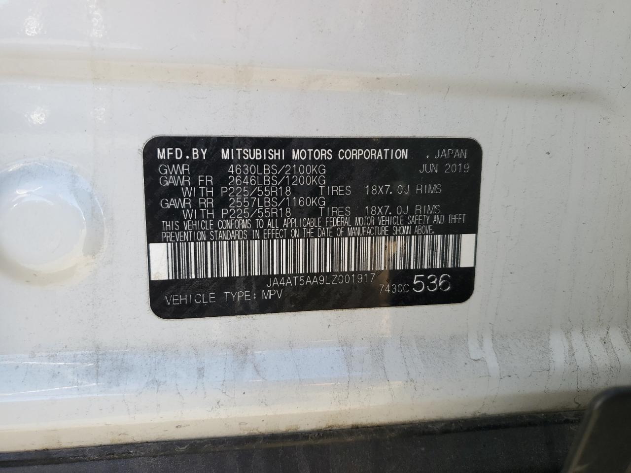 2020 Mitsubishi Eclipse Cross Se VIN: JA4AT5AA9LZ001917 Lot: 91638675