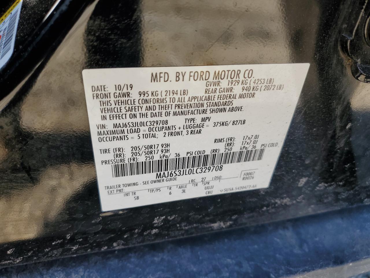 2020 Ford Ecosport Ses VIN: MAJ6S3JL0LC329708 Lot: 92476865