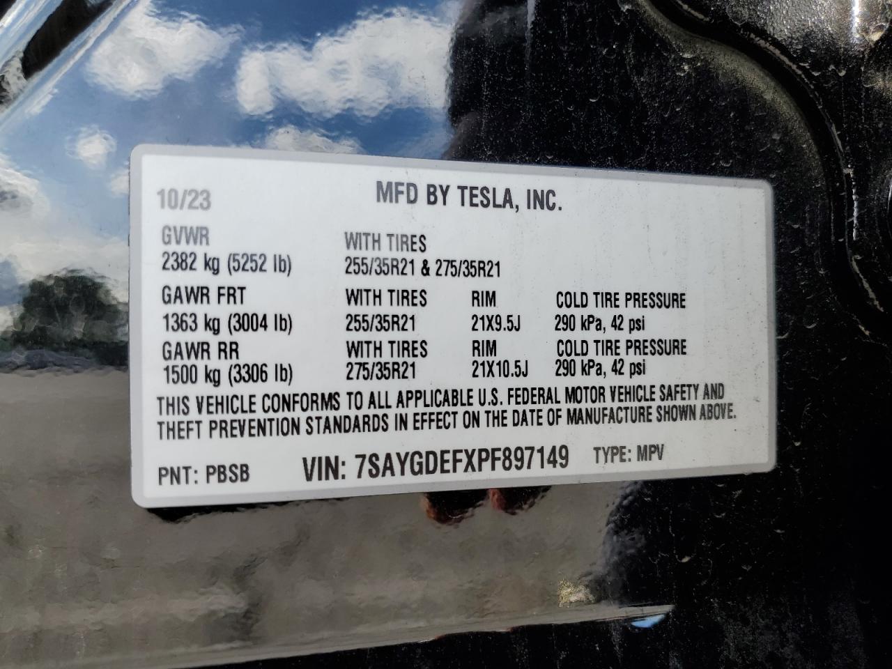 2023 Tesla Model Y VIN: 7SAYGDEFXPF897149 Lot: 92840375