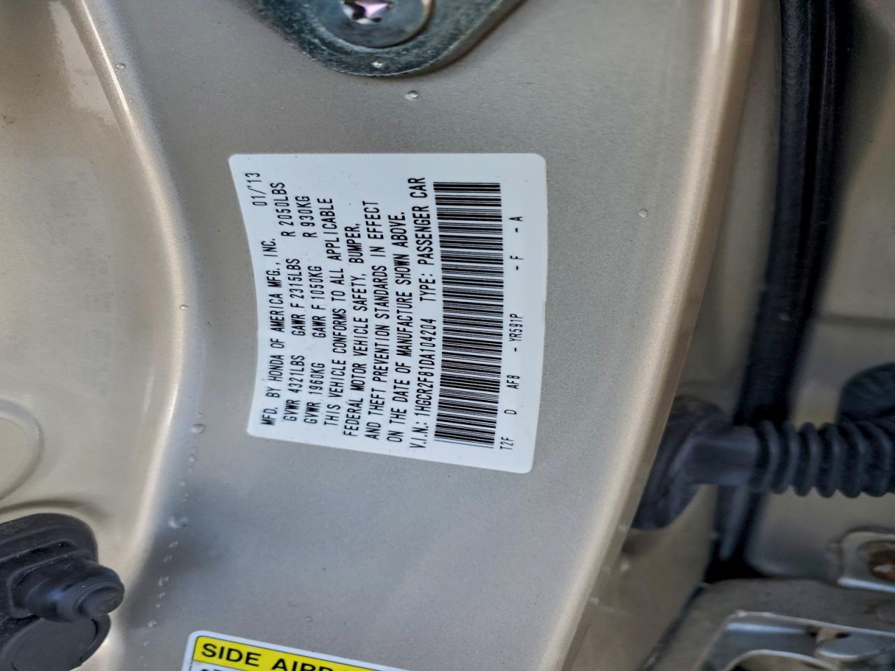 2013 Honda Accord Exl VIN: 1HGCR2F81DA104204 Lot: 93868745