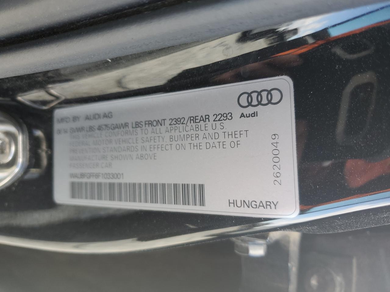 2015 Audi A3 Premium VIN: WAUBFGFF6F1033001 Lot: 91931895