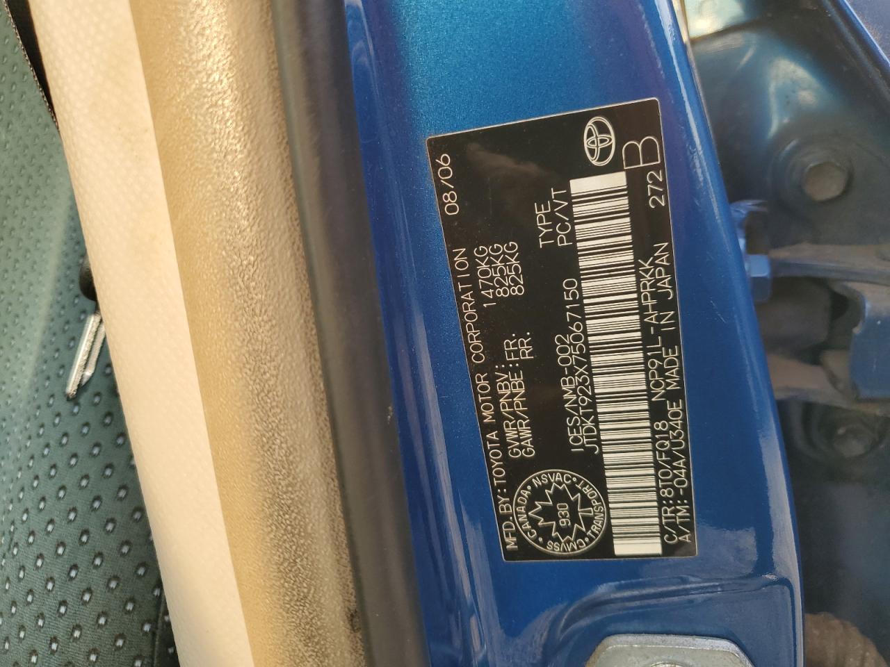 2007 Toyota Yaris VIN: JTDKT923X75067150 Lot: 93272695