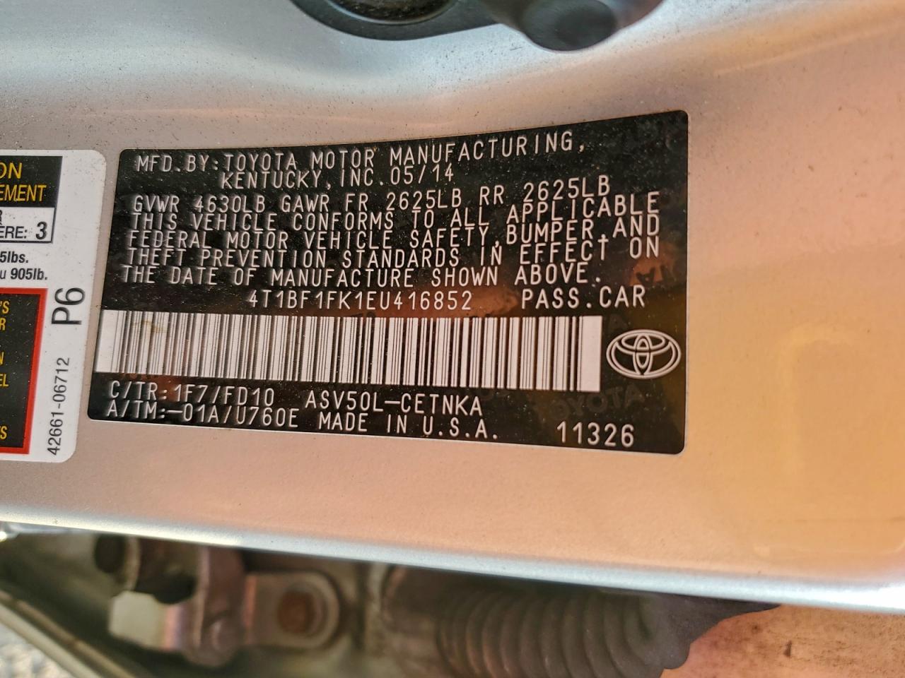 2014 Toyota Camry L VIN: 4T1BF1FK1EU416852 Lot: 93593535