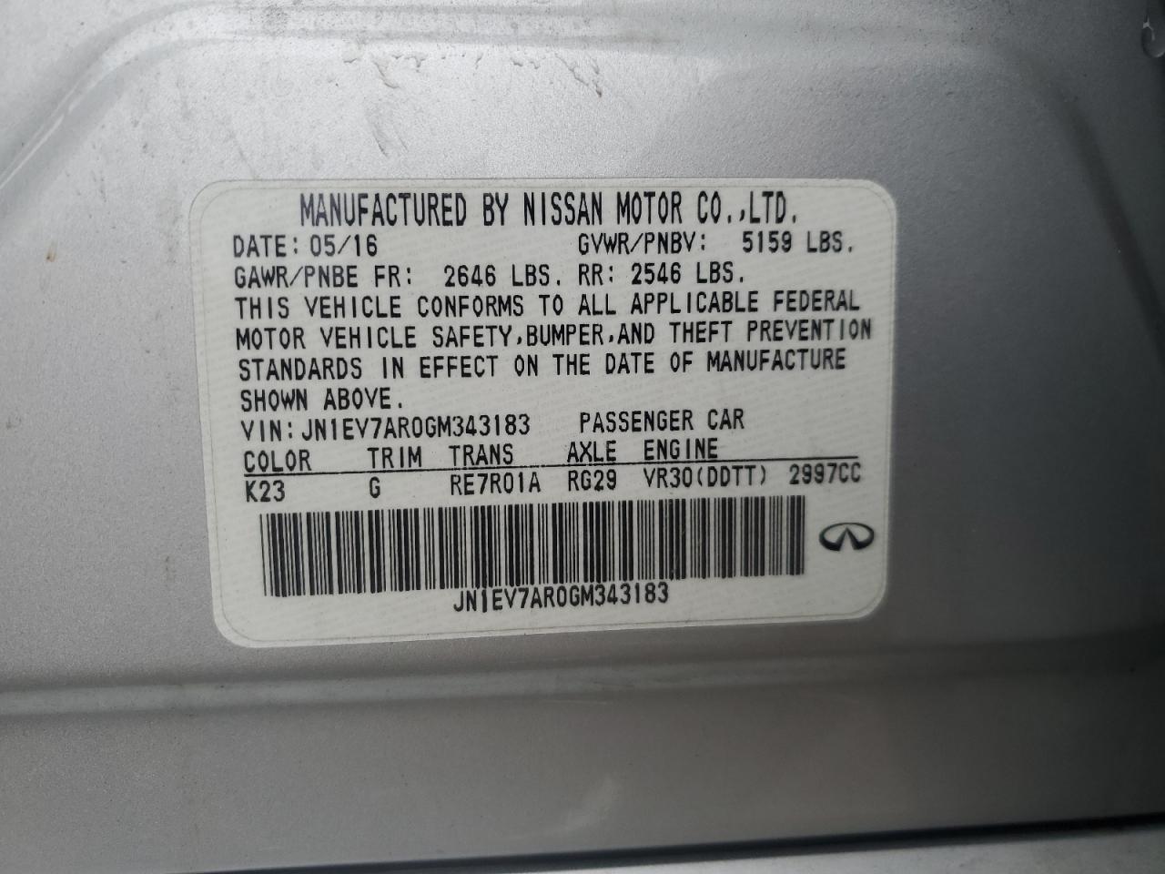 2016 Infiniti Q50 Premium VIN: JN1EV7AR0GM343183 Lot: 93527455