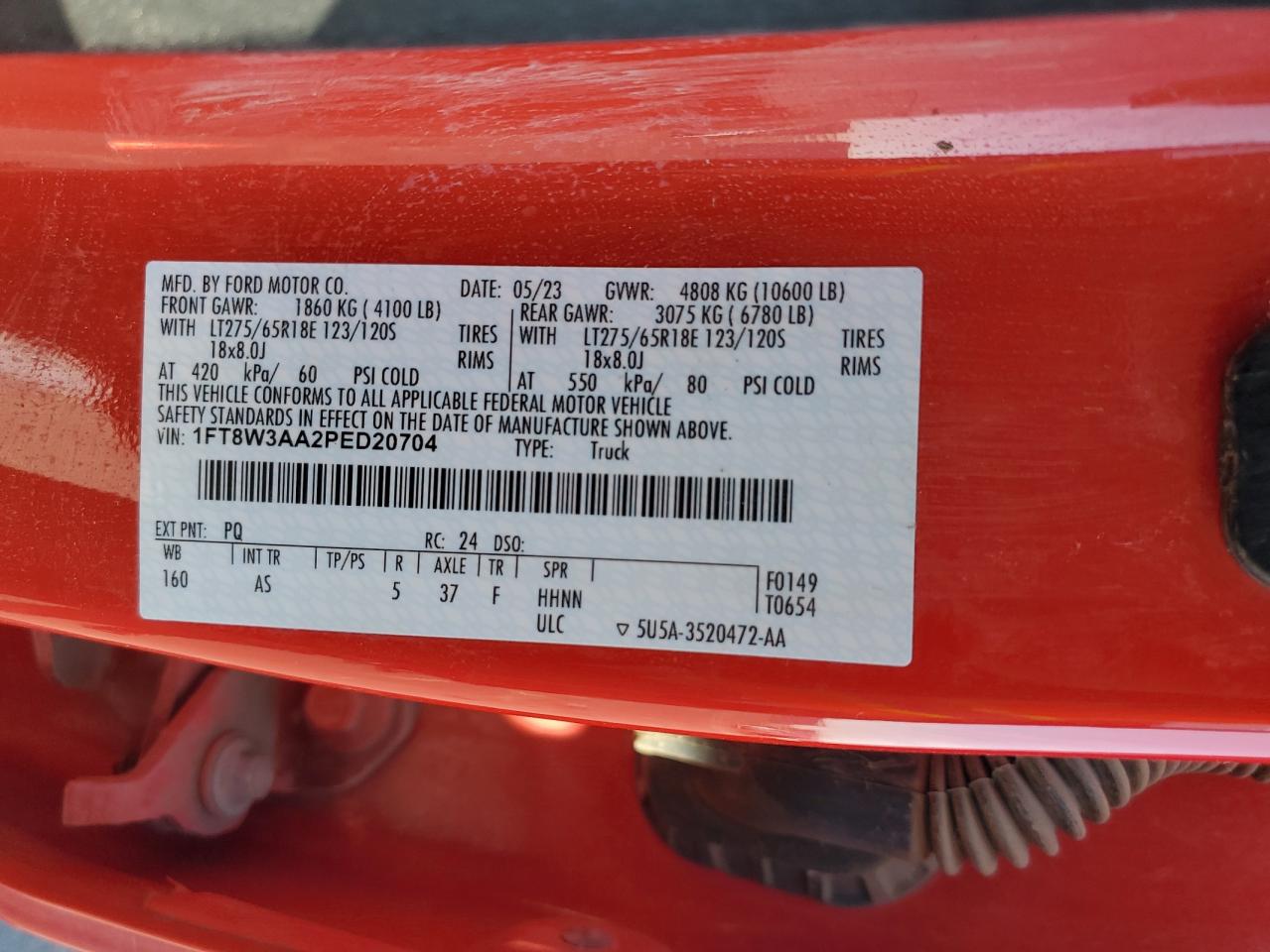 2023 Ford F350 Super Duty VIN: 1FT8W3AA2PED20704 Lot: 92079975