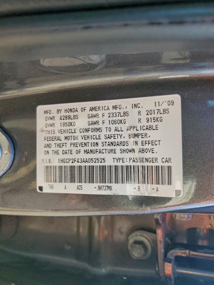 2010 Honda Accord Lxp VIN: 1HGCP2F43AA052525 Lot: 94388755