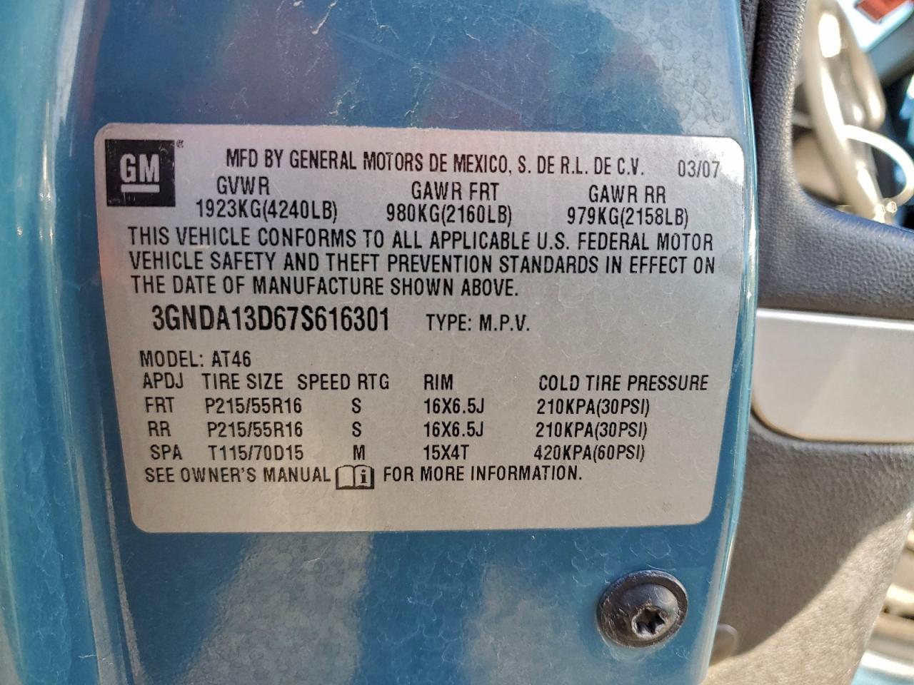 2007 Chevrolet Hhr Ls VIN: 3GNDA13D67S616301 Lot: 94936425