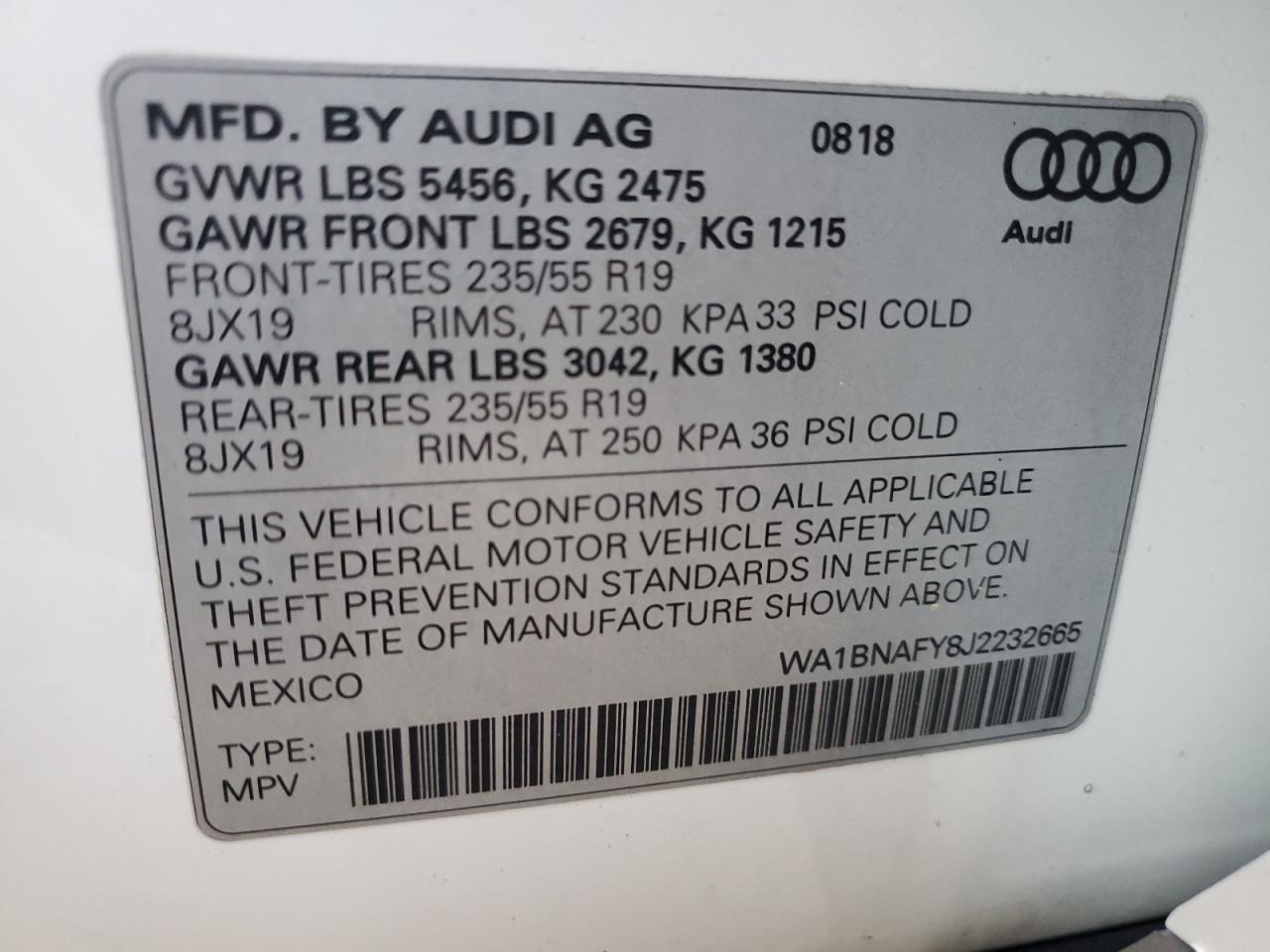 2018 Audi Q5 Premium Plus VIN: WA1BNAFY8J2232665 Lot: 91592435