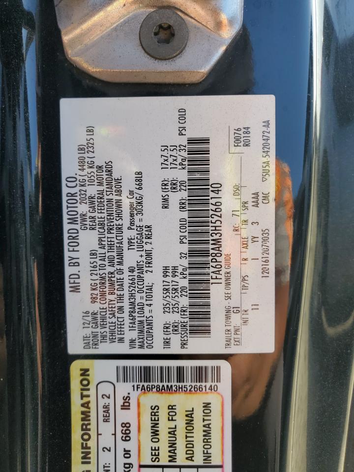 2017 Ford Mustang VIN: 1FA6P8AM3H5266140 Lot: 90681585