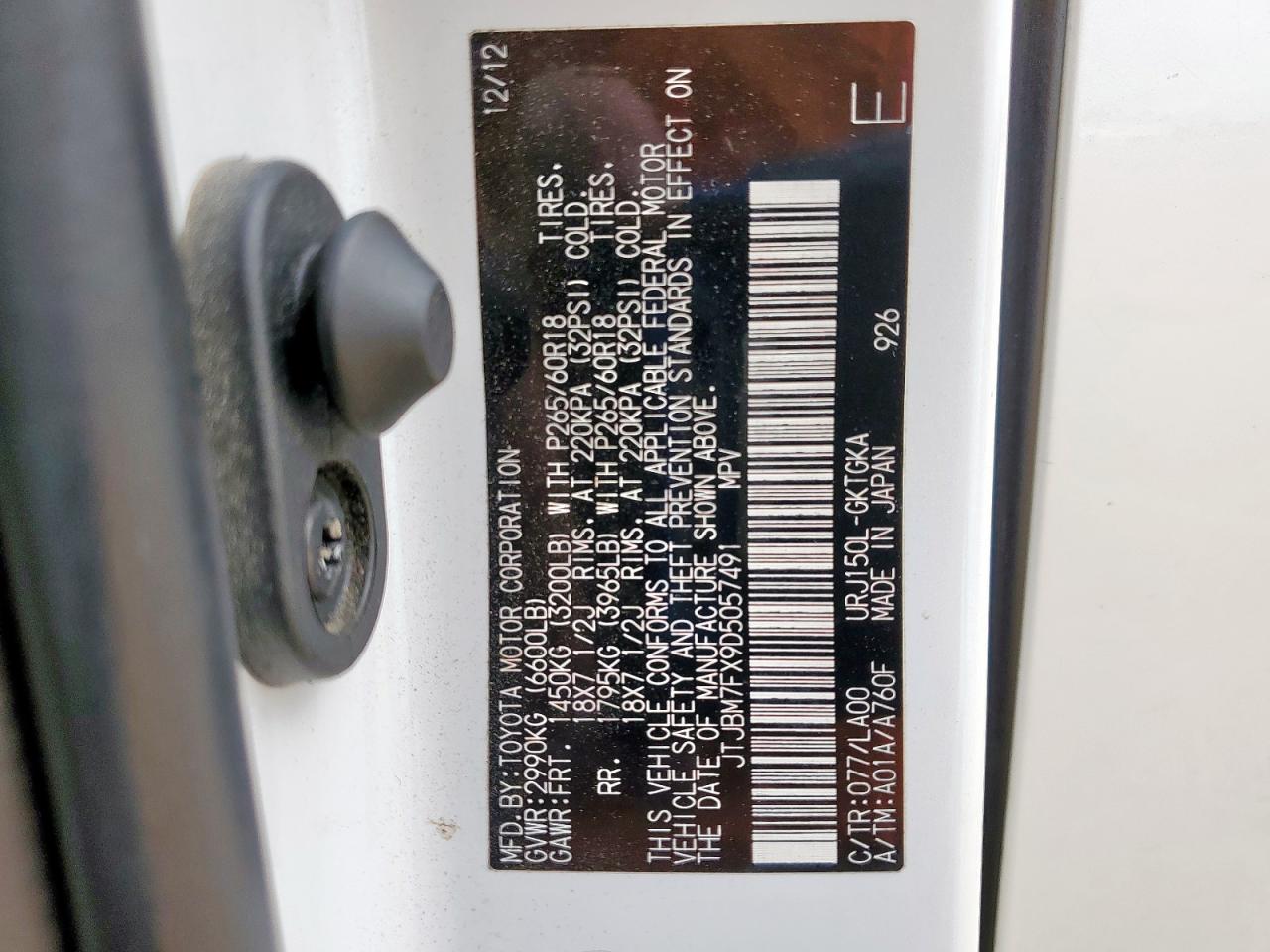 2013 Lexus Gx 460 VIN: JTJBM7FX9D5057491 Lot: 93051565