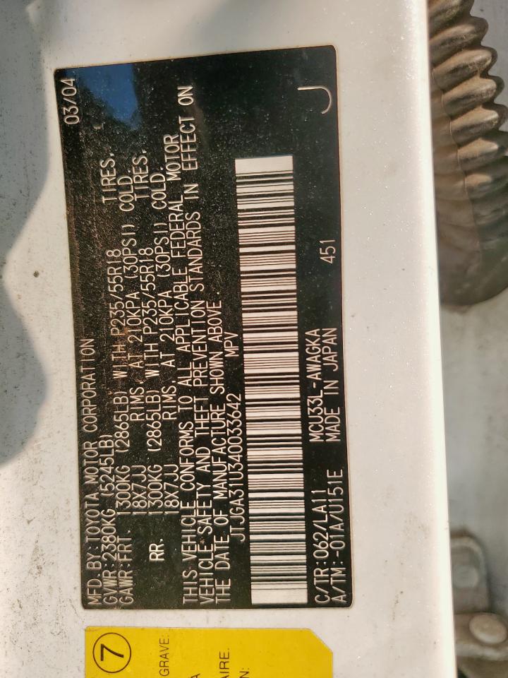 2004 Lexus Rx 330 VIN: JTJGA31U340033642 Lot: 92442075