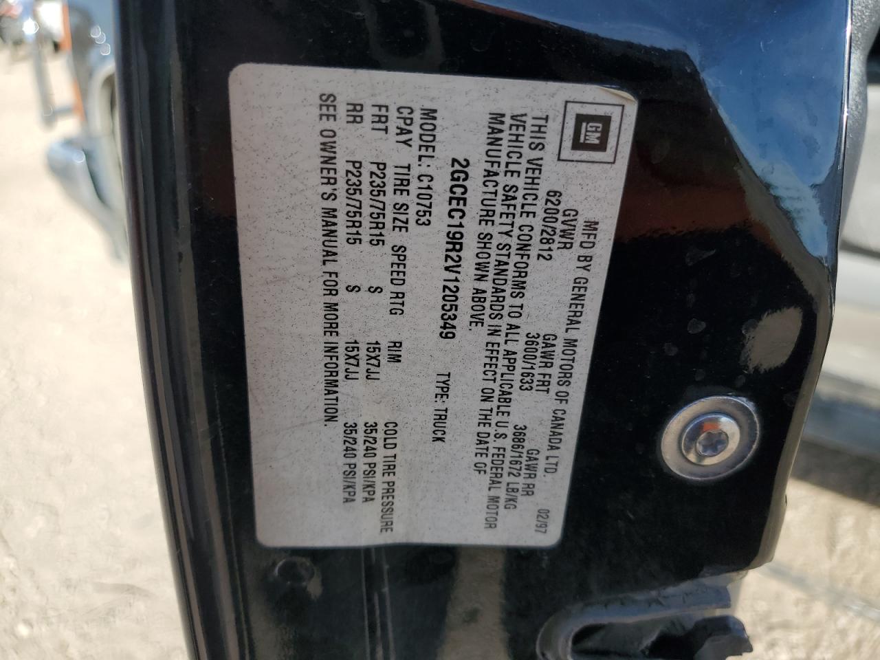 1997 Chevrolet Gmt-400 C1500 VIN: 2GCEC19R2V1205349 Lot: 90884065