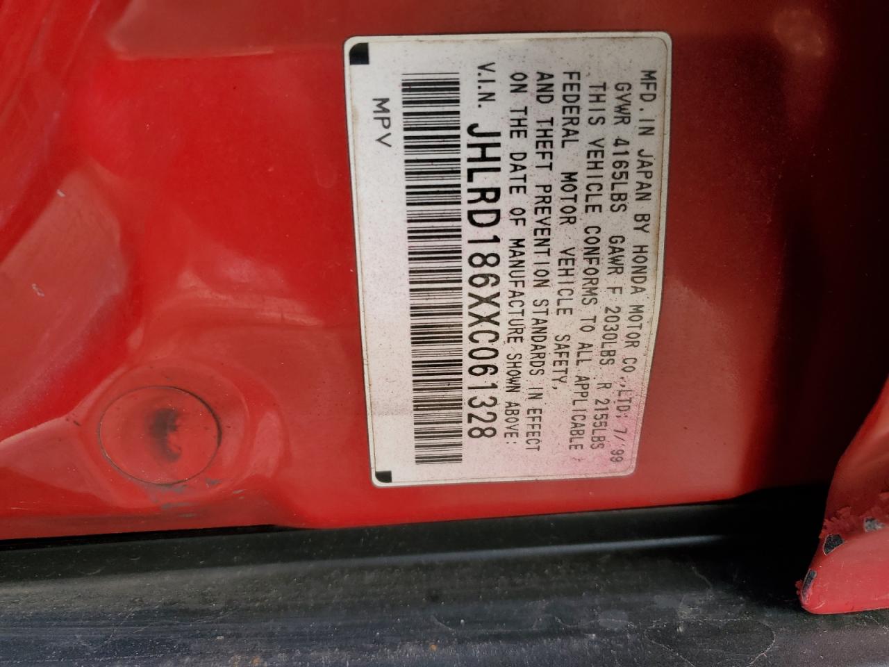 1999 Honda Cr-V Ex VIN: JHLRD186XXC061328 Lot: 90991665