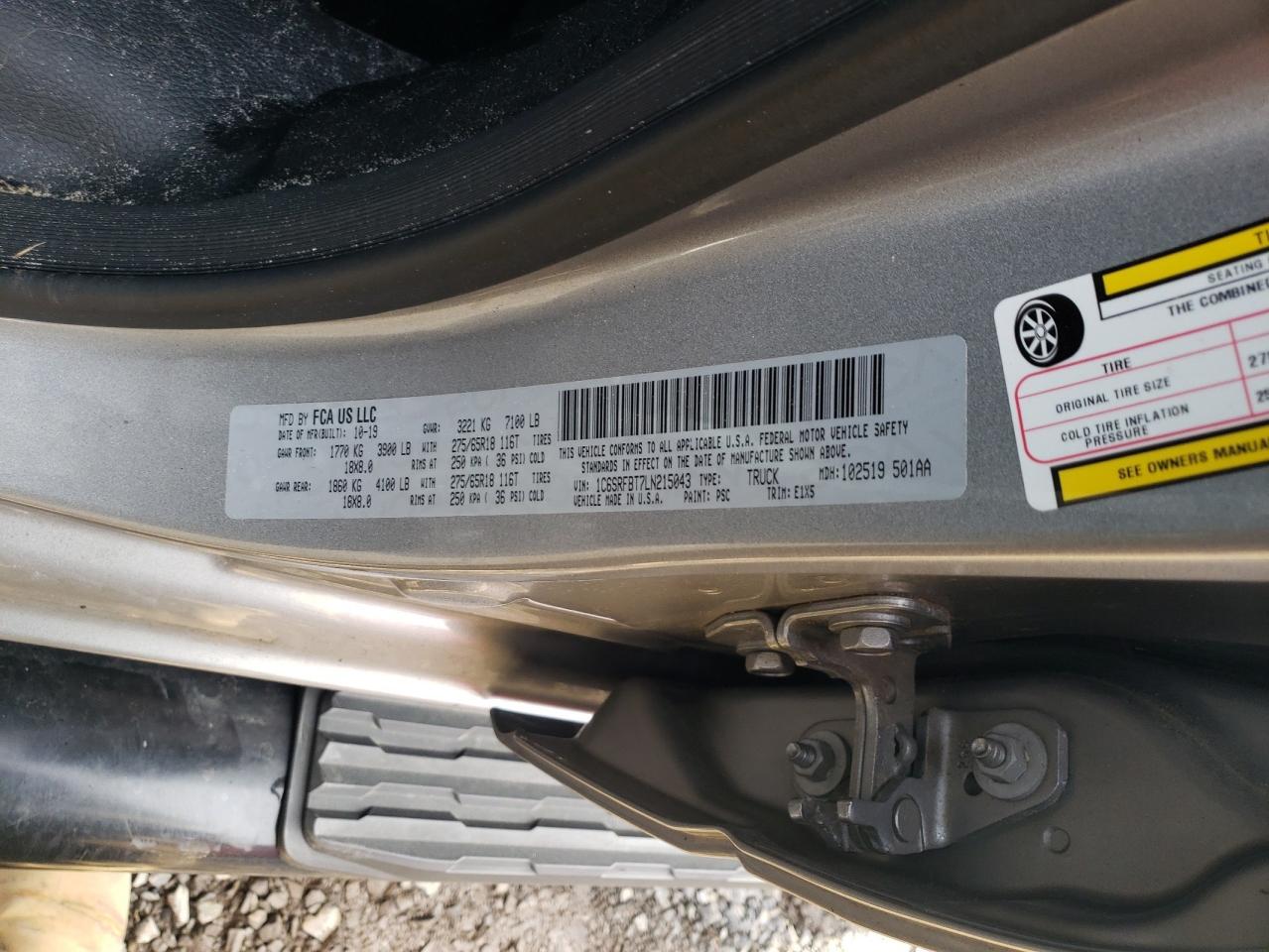 2020 Ram 1500 Big Horn/Lone Star VIN: 1C6SRFBT7LN215043 Lot: 93704985