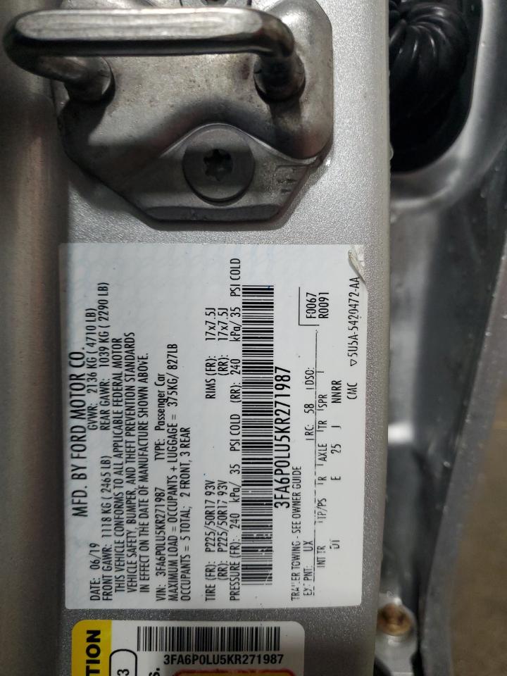 2019 Ford Fusion Se VIN: 3FA6P0LU5KR271987 Lot: 93556385