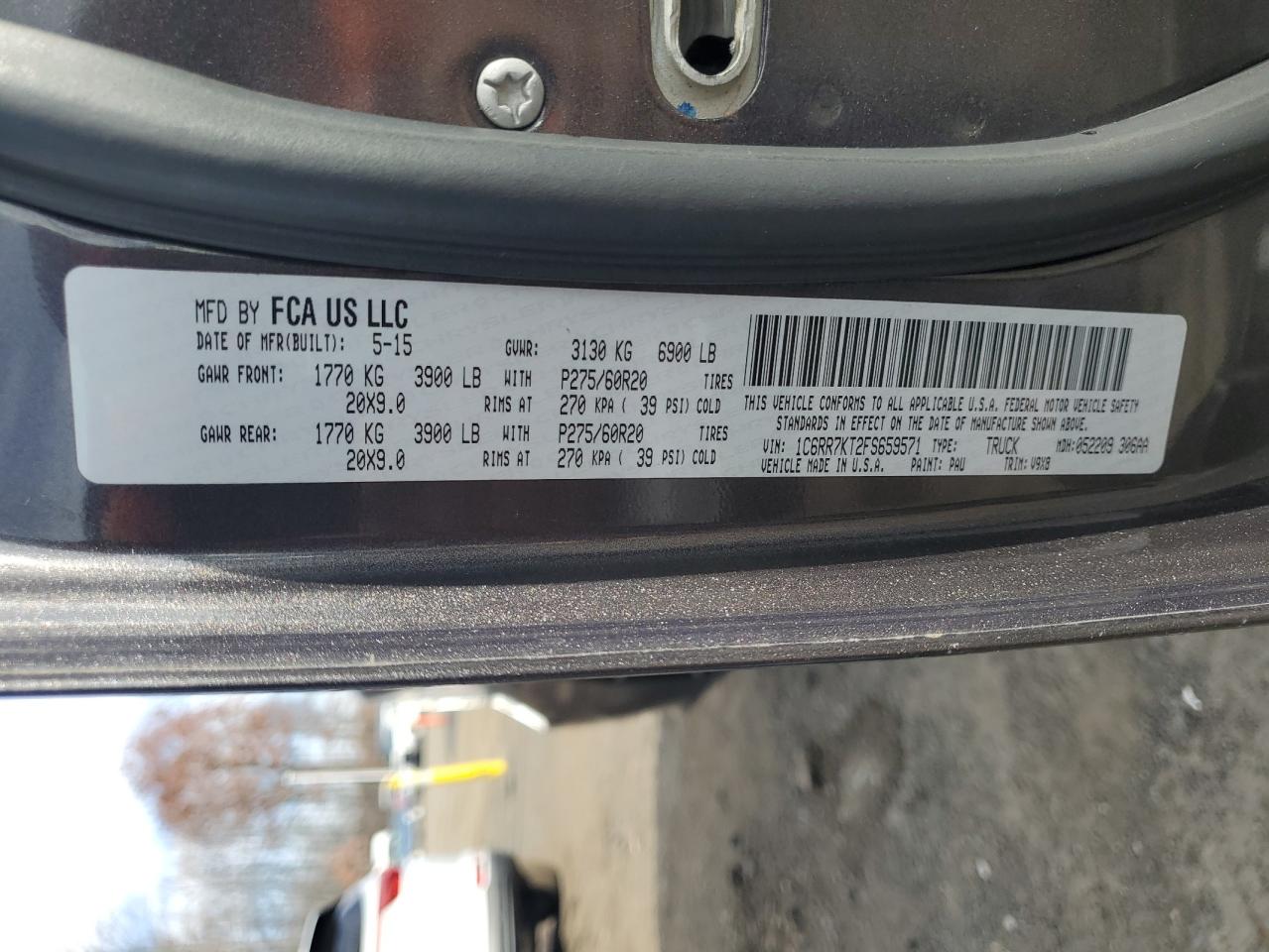 2015 Ram 1500 St VIN: 1C6RR7KT2FS659571 Lot: 93251995