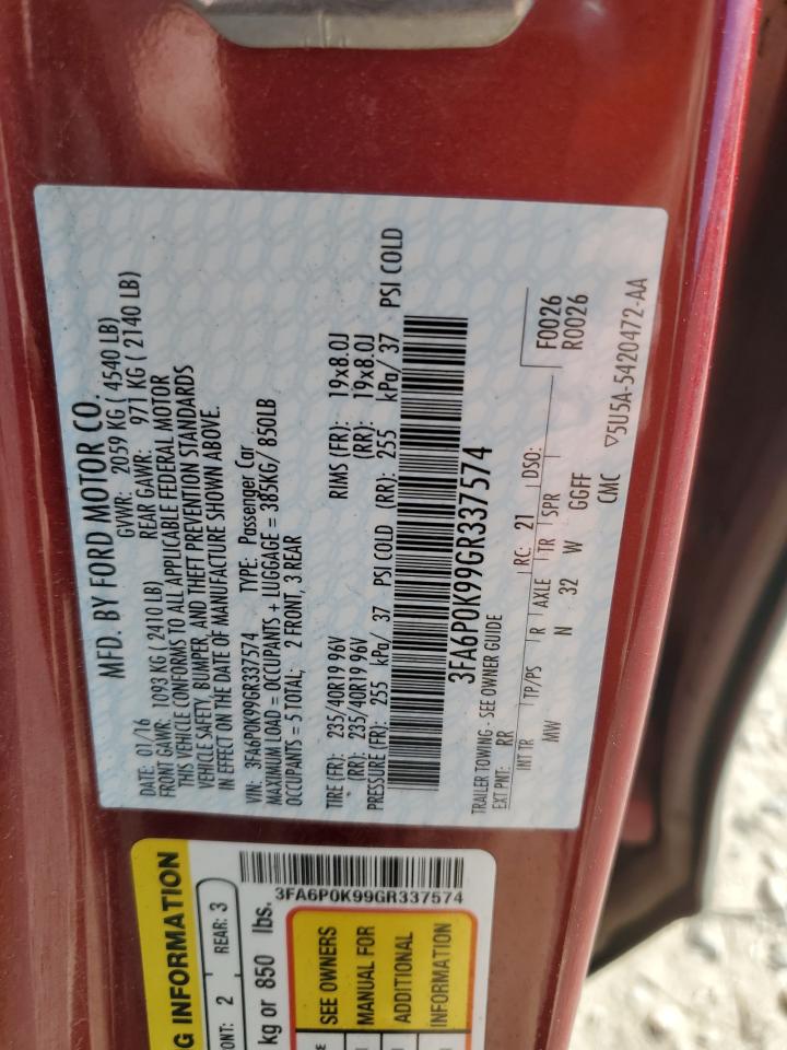 2016 Ford Fusion Titanium VIN: 3FA6P0K99GR337574 Lot: 93195615