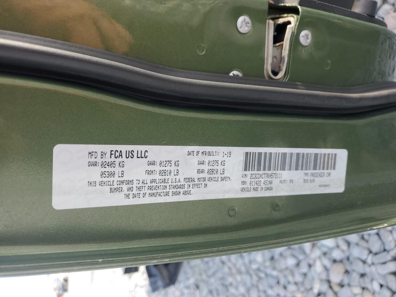 2019 Dodge Charger R/T VIN: 2C3CDXCT7KH573111 Lot: 92365195