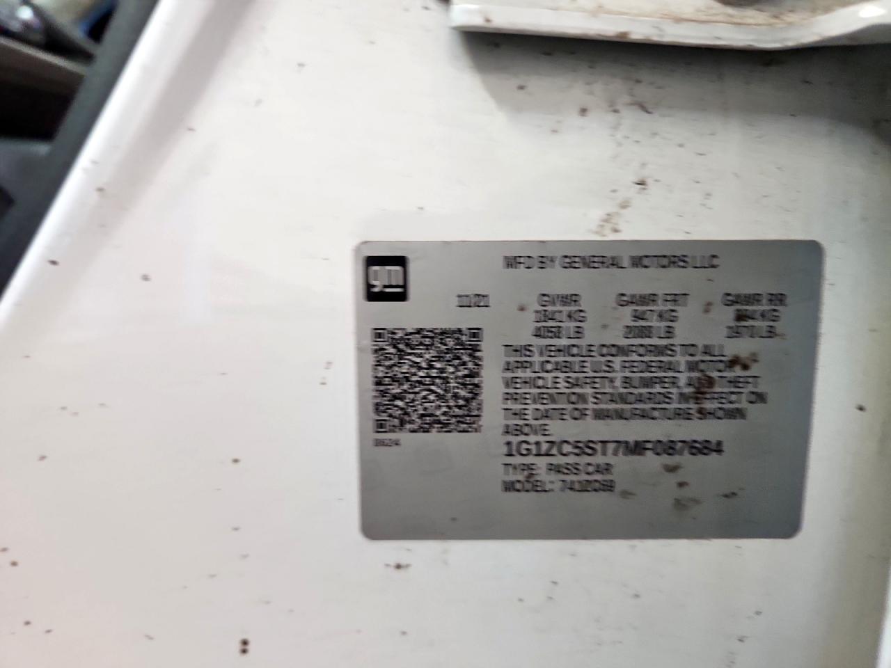 2021 Chevrolet Malibu Ls VIN: 1G1ZC5ST7MF087684 Lot: 93445155