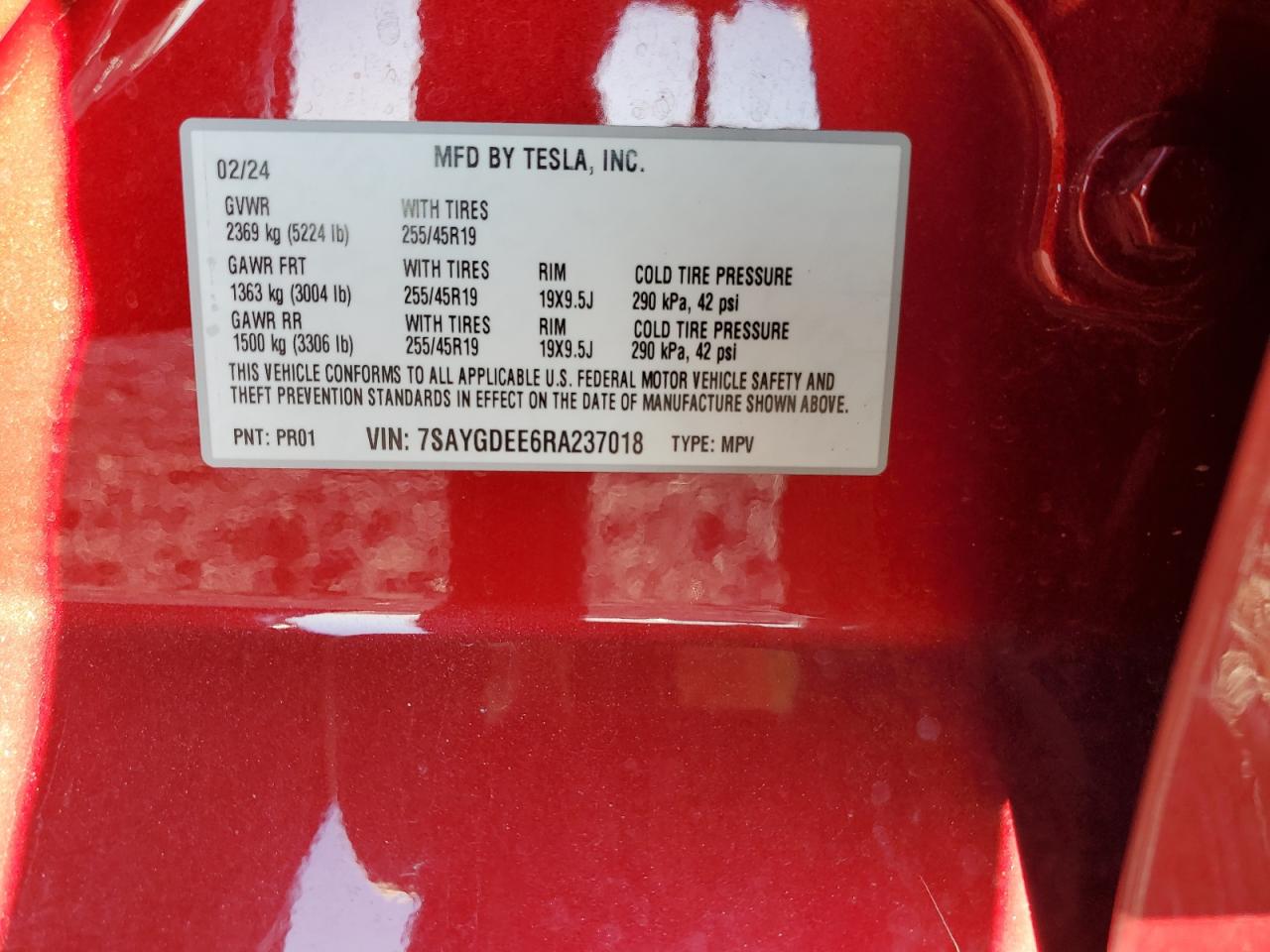 2024 Tesla Model Y VIN: 7SAYGDEE6RA237018 Lot: 91566645