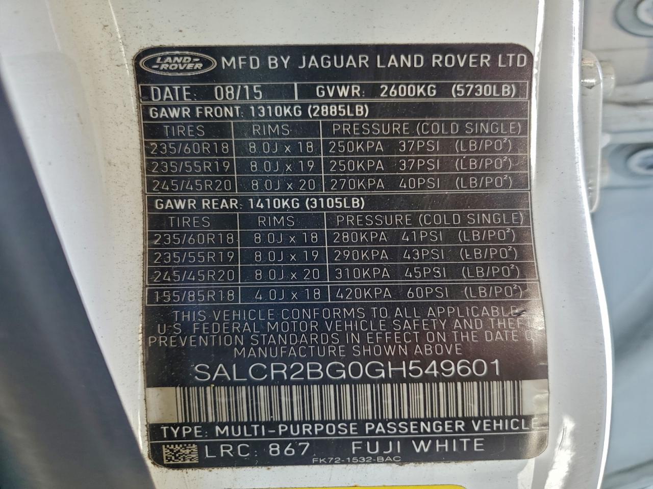 2016 Land Rover Discovery Sport Hse VIN: SALCR2BG0GH549601 Lot: 94339115