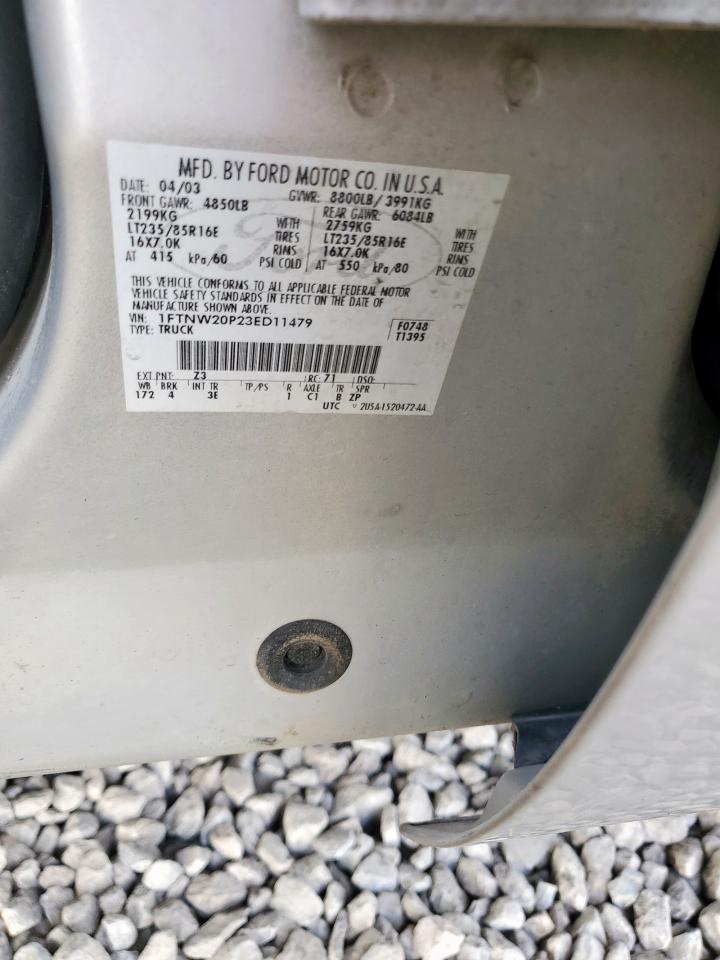 2003 Ford F250 Super Duty VIN: 1FTNW20P23ED11479 Lot: 92746375