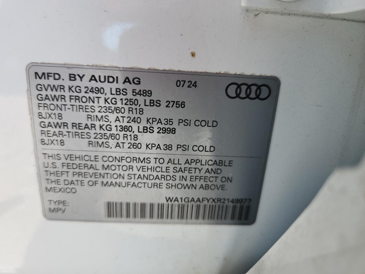 2024 Audi Q5 Premium 45 VIN: WA1GAAFYXR2149977 Lot: 92085685