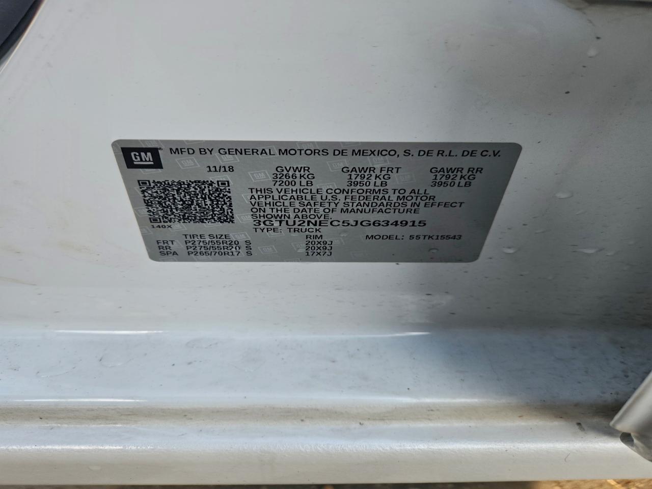 2018 GMC Sierra K1500 Slt VIN: 3GTU2NEC5JG634915 Lot: 93400695