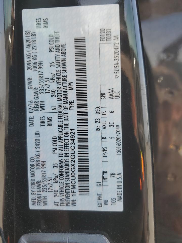 2016 Ford Escape Se VIN: 1FMCU0GX2GUC34921 Lot: 93522805