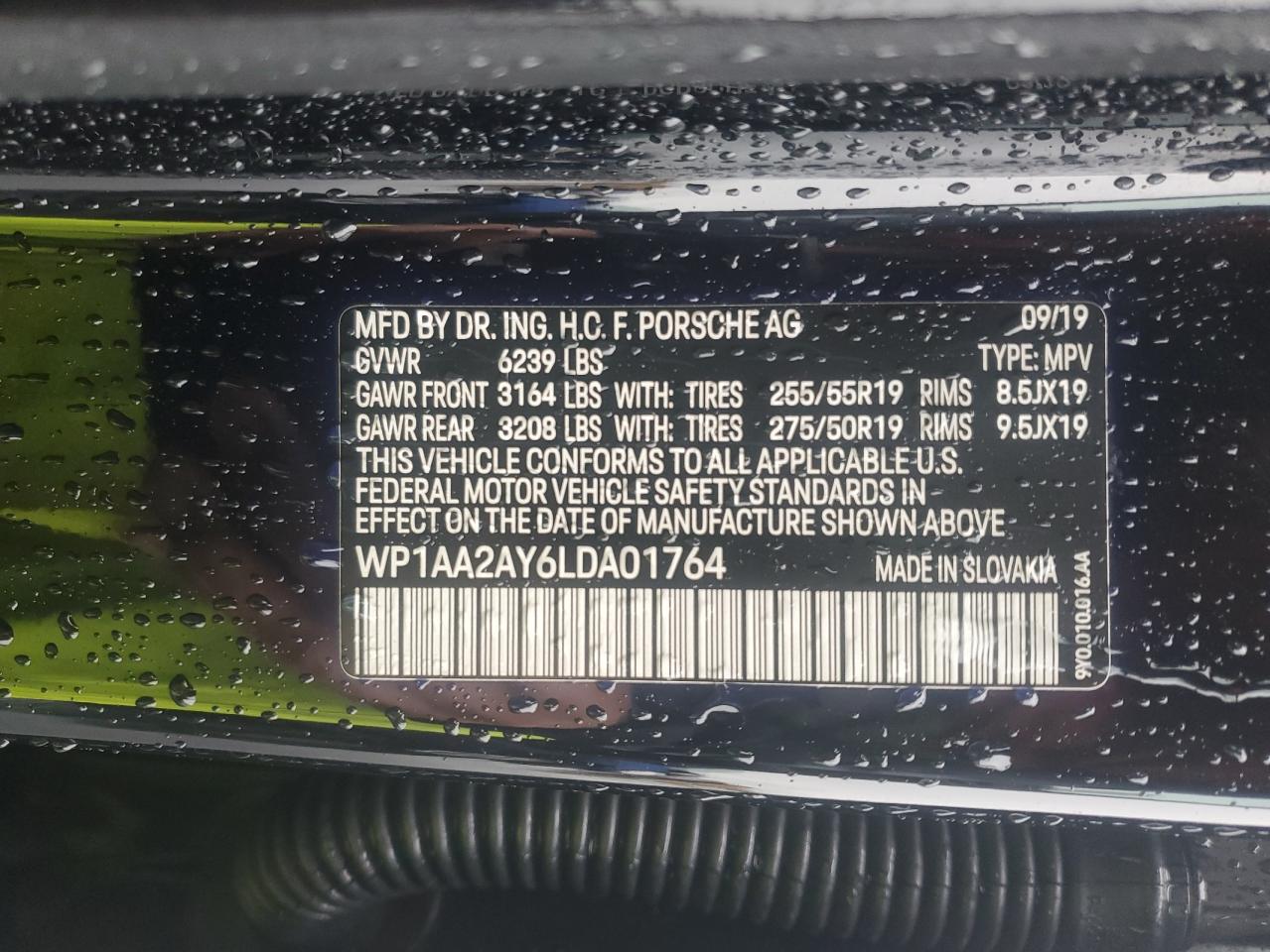 2020 Porsche Cayenne VIN: WP1AA2AY6LDA01764 Lot: 85431895