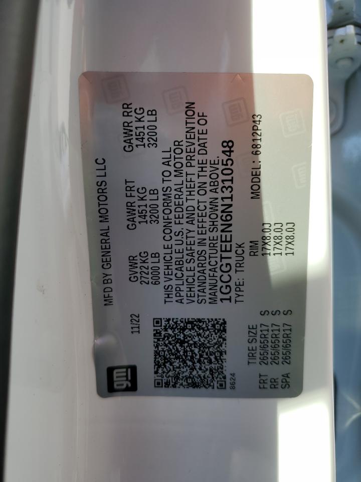 2022 Chevrolet Colorado Zr2 VIN: 1GCGTEEN6N1310548 Lot: 93498465